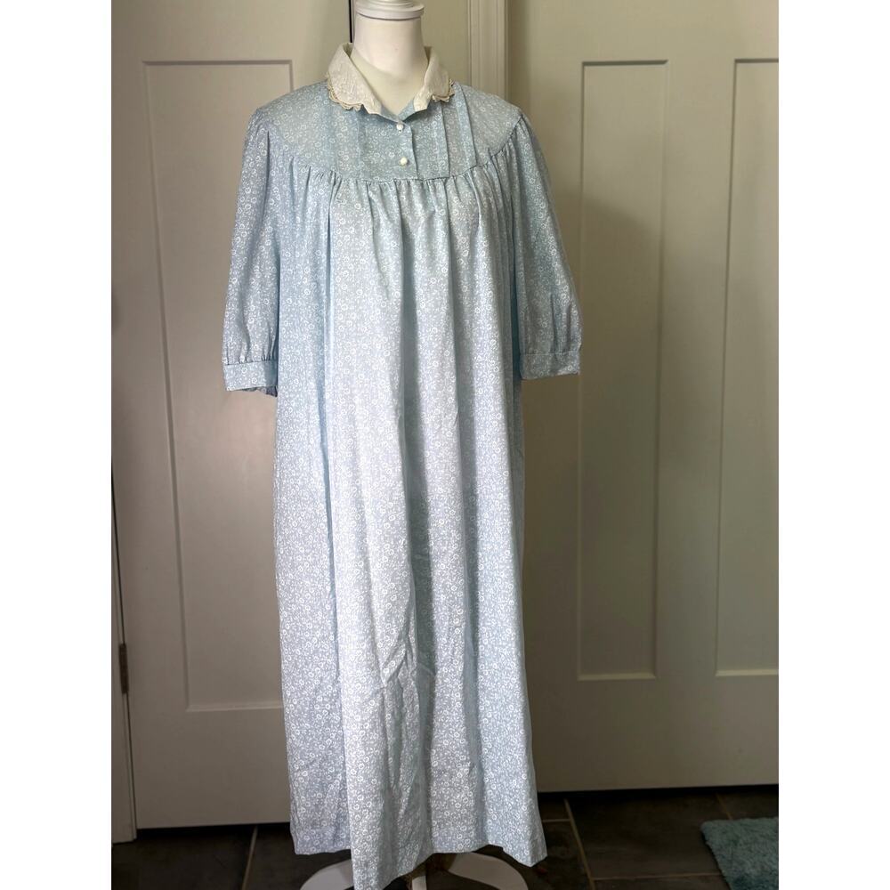 Vintage Lynn Blue Floral Lace Collar Moo Moo Dress - 20